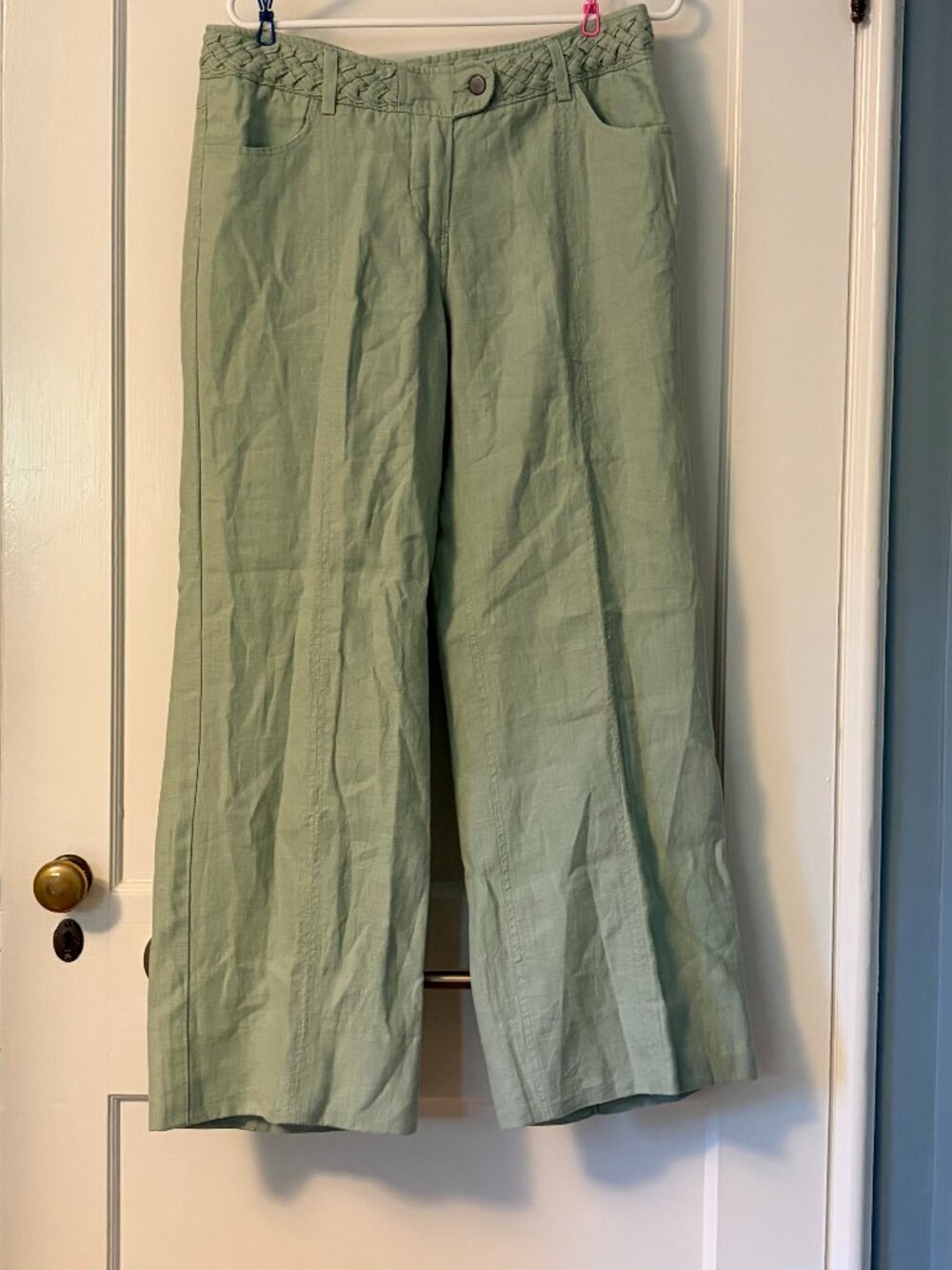 Anthropologie 100% linen sage green pants size 12 NWT minimalist